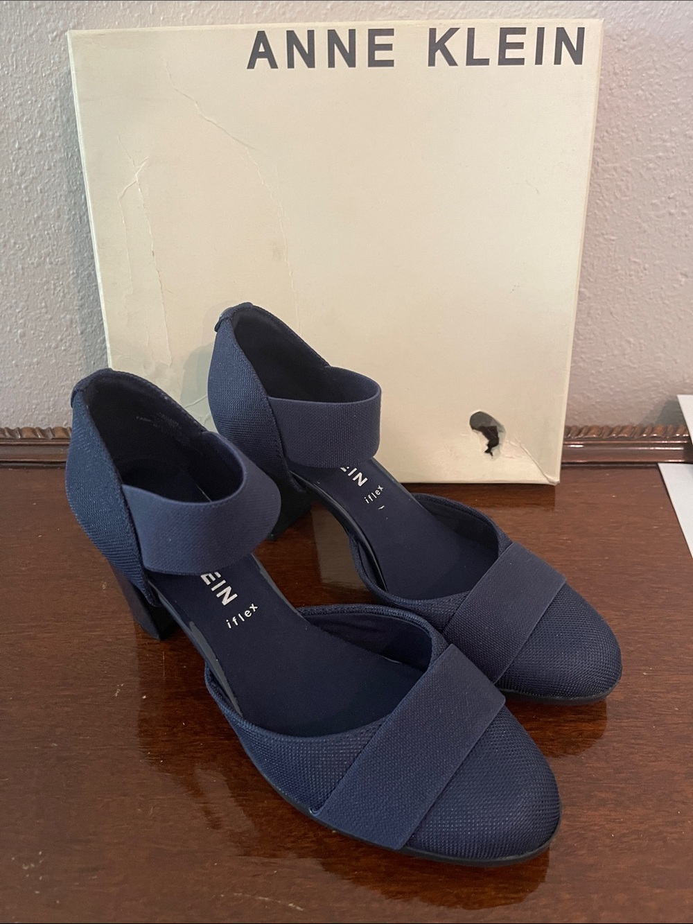 Anne Klein Navy D'Orsay Block Heel Pumps